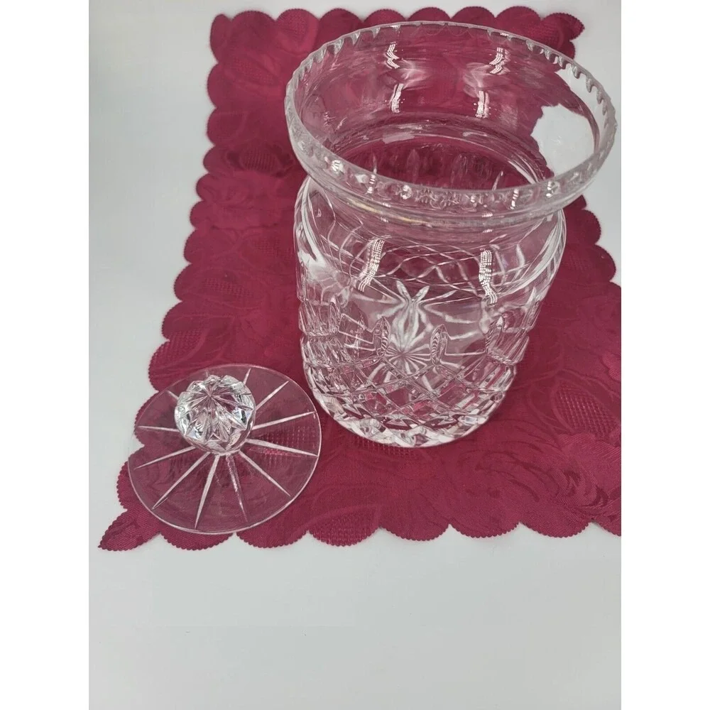 Vintage Lead Crystal Biscuit Barrel Apothecary‎ Jar Diamond Cut Glass with Lid
